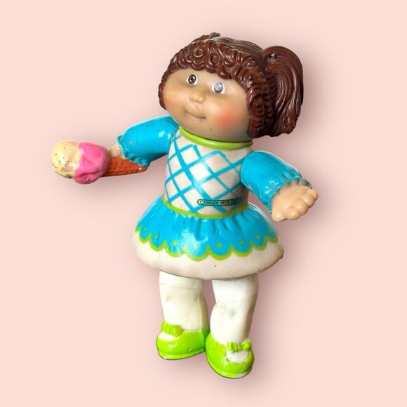 VTG Cabbage Patch Kids Doll 1984 PVC Girl 3.5” Figure Ice Cream Brown Pigtails - Picture 4 of 6
